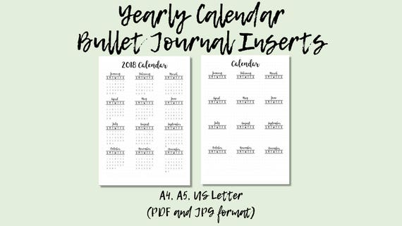 2018 calendar e printable BULLET inserts JOURNAL PRINTABLE yearly 2018 calendar