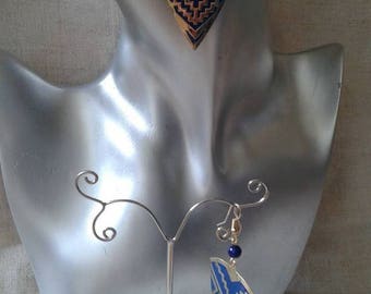 Earrings "ears"large blue and golden triangle"