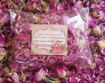 All Natural ROSE petals & buds Bulgarian Rosa Damascene Aromatic air- dried flowers, 2017