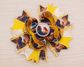 Beauty And the Beast Movie Bow - Beauty And the Beast Birthday - Belle Dress - Beauty And the Beast Party - Belle and Beast Shirt - Gold Bow