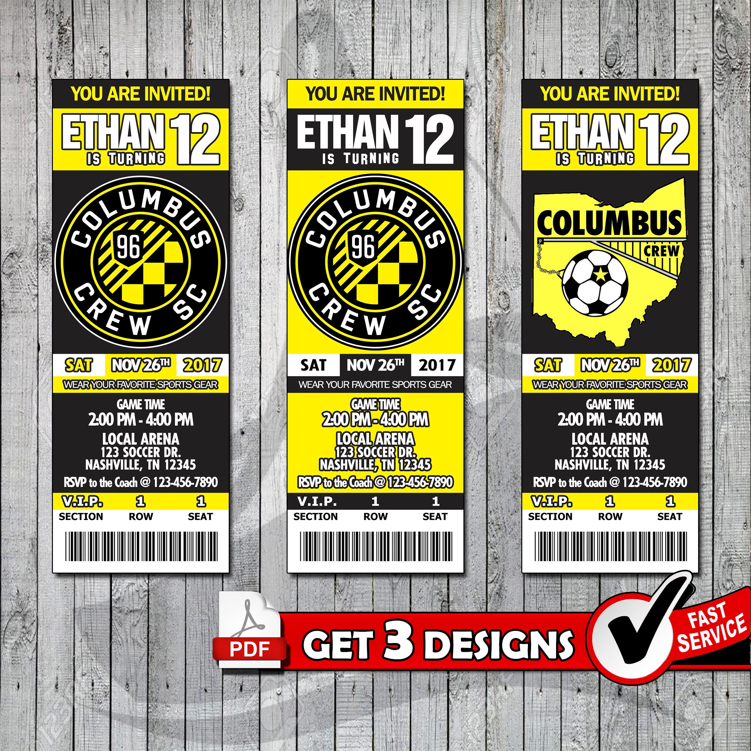 Soccer Columbus Crew SC Printable Invitation Tickets Digital