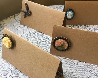 Vintage place cards, cameo brooch placecards, vintage bridal shower, boho, vintage wedding, shabby chic classy, food labels-9/order