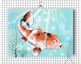 watercolor poster, Koi fish illustration, watercolor fish, minimalist, house decoration, stefy artist, paper reproduction, stefy