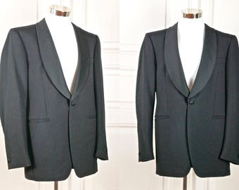 European Vintage Tuxedo Jacket, Black Dinner Jacket, Shawl Collar Smoking Jacket, European Wool Blazer, Wilvorst: 42L US/UK