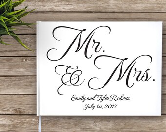 Mr. and Mrs. Wedding Guest Book, Custom guest book, Personalized Guest Book, elegant wedding guest book, black and white