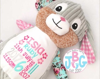 Personalised Bunny Rabbit, Cubby Teddy Bear, Cubbies gift, new baby girl gift