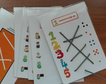 Lacing Card Toy - Educational game that stimulates fine motor & coordination skills Identical 4 children toddlers - Plasticized cards + lace