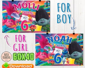 Personalized Trolls Backdrop. Trolls Birthday banner. Trolls Party supplies. Trolls Party Decoration