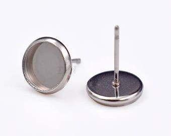 50 Stainless Steel Earring Tray-Earring Posts-Bezel Earring Blanks-Cabochon Earrings Setting--Surgical Steel Earring Studs-Ear Nuts included