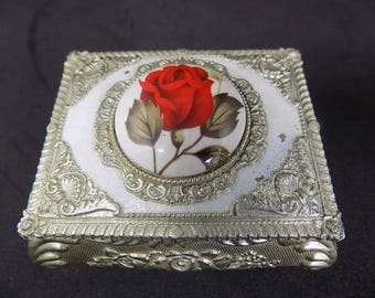 Silver Plated Jewelry Trinket Box | Jewellery Box | Vintage trinket box | roses |