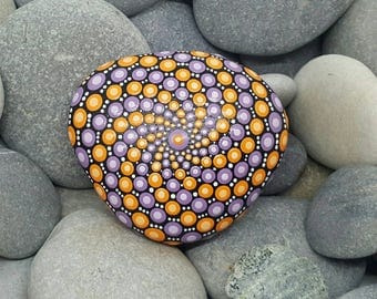 Painted Rock - Mandala Stone - Mandala Art - Hand-painted Meditation Mandala Rock - Purple & Orange - Dotillism - Chakra - Painted Stone
