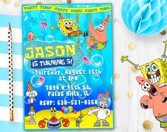 Spongebob invitation Spongebob Squarepants Birthday card invite Birthday party invite card
