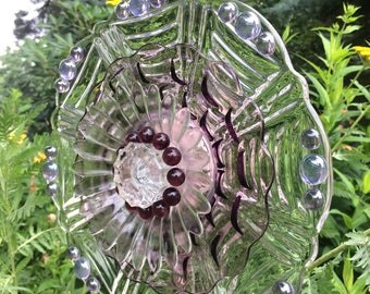 Repurposed Glass Flower/Suncatcher/Wall Decor/Garden Art