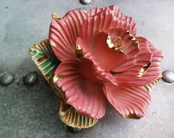 Stunning large pink vintage rose ornament, vintage wedding cake topper, floral decoration