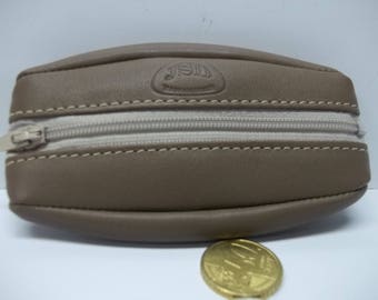 wallet with a zipper extra flat soft taupe color leather: height 12 cm