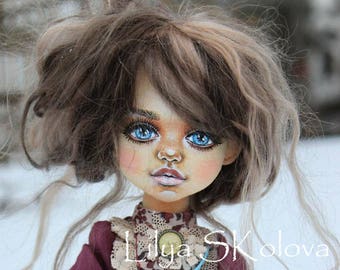 Textile doll blonde textile doll and interior doll fabric doll portrait doll cloth textile doll текстильная кукла selfy doll portrait doll