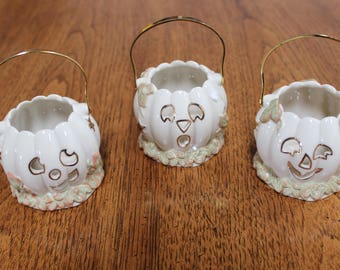 Lenox Thanksgiving Halloween Pumpkin Votive Candle Holders Set of 3