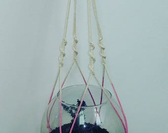 macrame hanger handmade white and pink