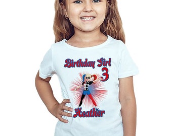 Harley Quinn Birthday T-Shirt Custom Name Age Super Hero Girls Birthday Personalized Shirt
