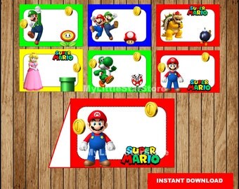 Mario Bros Food labels, Printable Mario Bros Food tent cards, Super Mario Bros party Food labels Instant download