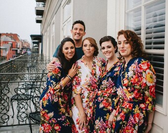 Navy Blue Bridesmaid Robes, Bridesmaid Gift, Kimono Robe, Bridal party robes, set of Bridesmaid robes, wedding Robe, Silk Bridesmaid Robe, S