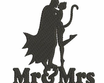 Mr&Mrs Batman wedding Embroidery Machine Design pes superheroes digital instant download pattern hoop file t-shirt towel designs marriage