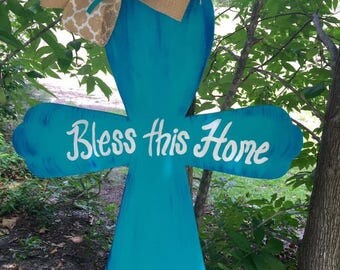 Personalized Turquoise Cross Door Hanger