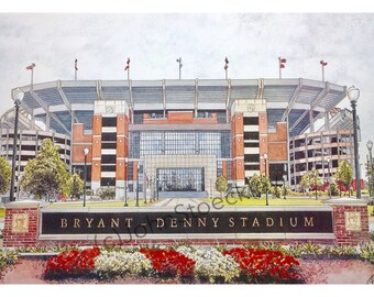 University of Alabama LIMITED EDITION Bryant-Denny Stadium Pen and Ink and Watercolor Art Print Illustration - Graduation Gift, Alumni