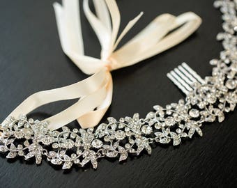 Crystal Bridal Headband, Wedding Hair vine, Wedding Hair Comb, Crystal Hair Comb, Wedding Hair Accessories, Floral Bridal Headpiece