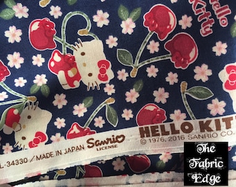 KOKKA- Hello KItty Cherryland With Navy Blue Background By the Yard