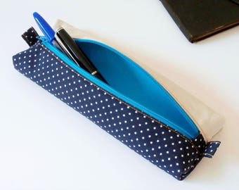 Pencil case / pouch for pens (polka dot / blue marine_blanc_bleu)
