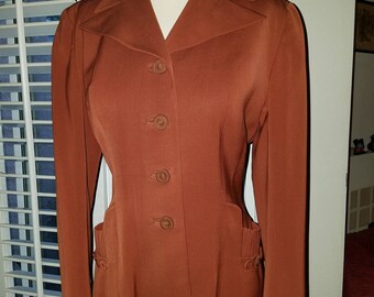 Mid-late 1940's Rayon Gabardine Jacket in Rust