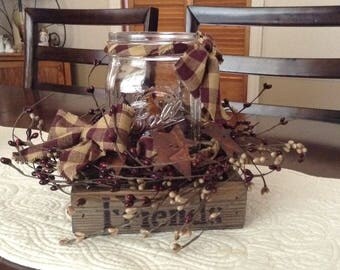 Mason jar country flameless candle arrangement-(Burgundy)