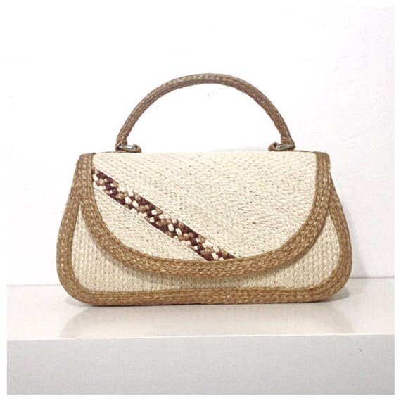 Handwoven Rectangle White Handbag Straw Bag Rattan Handbag