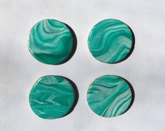 SALE! Teal/White Marble Magnet Set - 4 pcs - Ready To Ship!