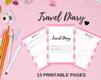 Printable Travel Diary, Travel Journal, Trip Planner, Travel Planner Kit, Travel Itinerary, Packing List