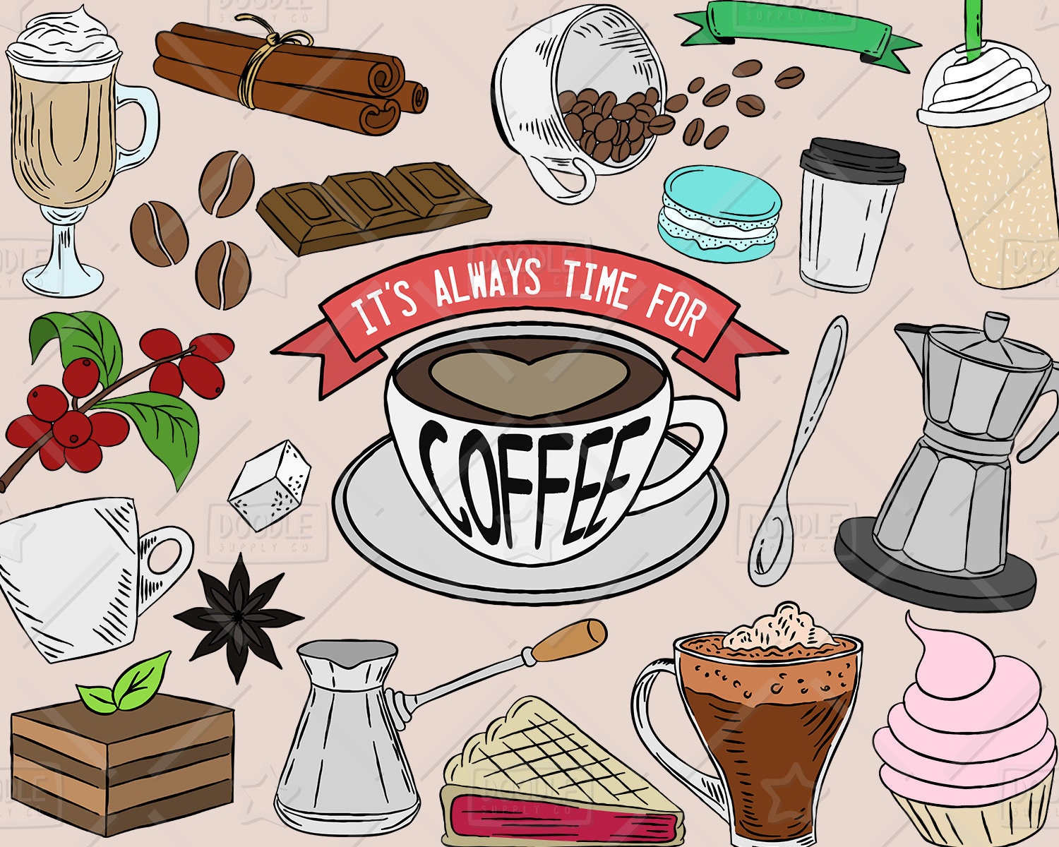Coffee Clipart Vector Pack Coffee Shop Bakery Cafe Clipart