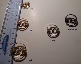 Set of five metal buttons with Rhinestones