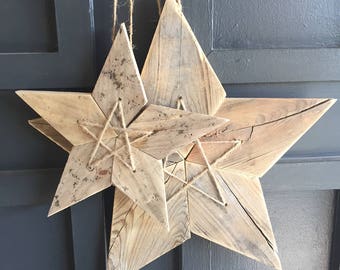 Groups of Two Reclaimed Weathered Wood 5 Point Stars - Medium and Large Sizes