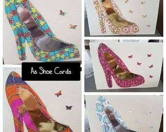 Shoe cards, womens shoes, stiletto shoes, stiletto heels, rockabilly shoes, birthday, handmade card, birthday card, greetings card, shoe art