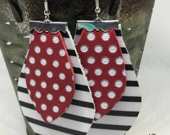 Black and White Stripe with red and white polka leather