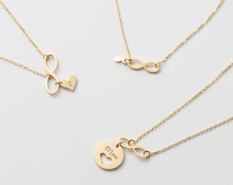 Mother Daughter Necklace Set of 2 • Personalized Infinity Necklace • Family Necklace • Initial Heart Necklace • Adoption Necklace