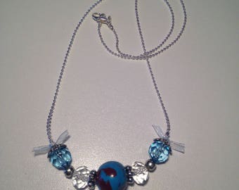 Blue and Burgundy polymer clay "pearls" necklace