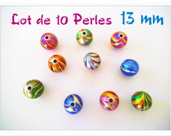 Set of 10 beads 13 mm acrylic psychedelic Pop metallic
