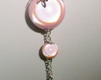 long necklace silver and pink soft