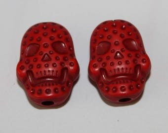 Skull double-sided, red, 15 * 20 mm, the pair