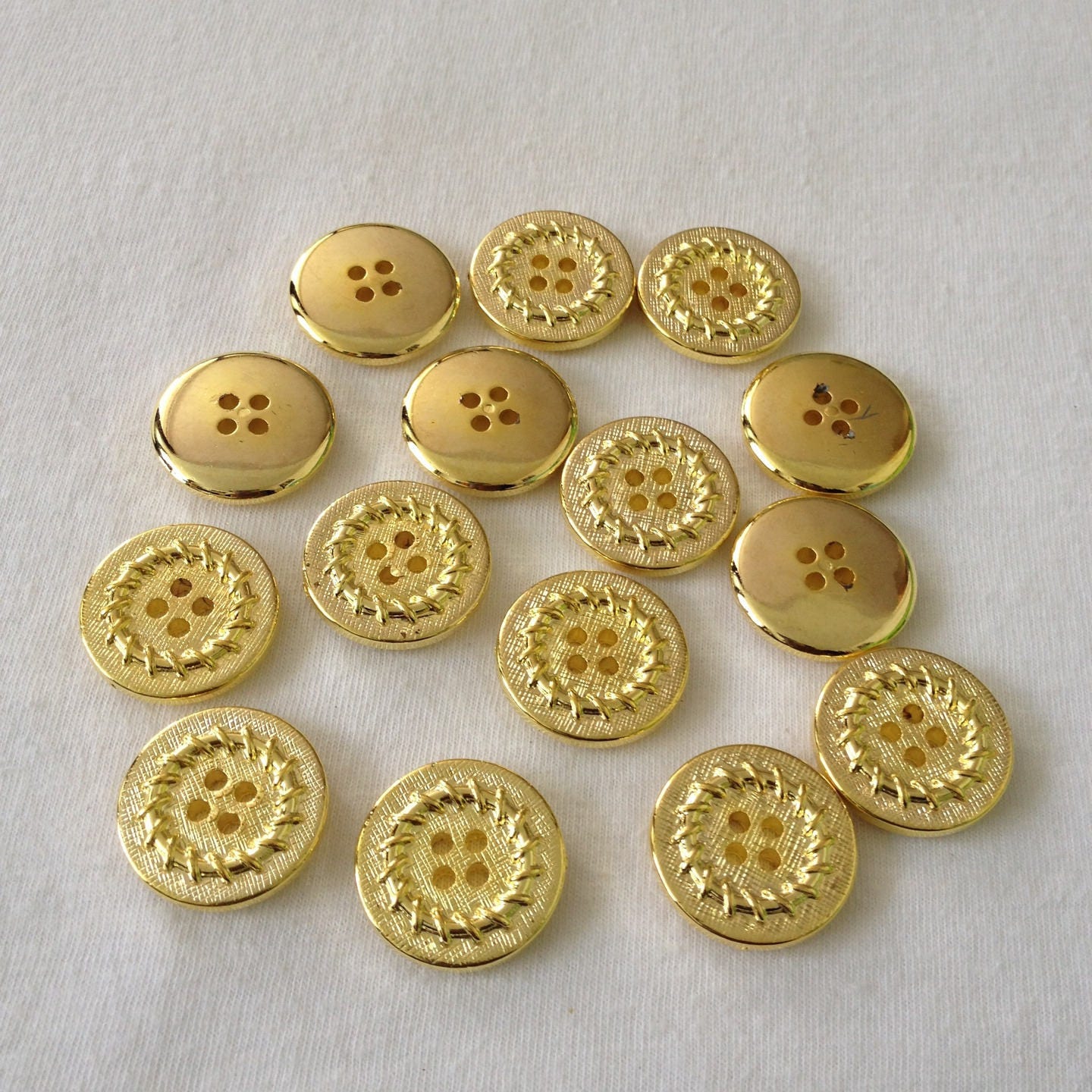 Gold round buttons 22mm set of 6 pieces gold color 1 loop thread sewing ...