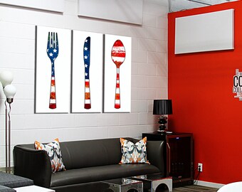 Decor on canvas triptych covered USA 3 x (20 x 55)