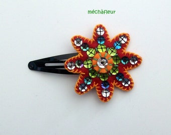 mechafleur:Barrette colored felt embroidered with sequins