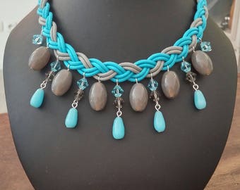 Blue and grey braided necklace